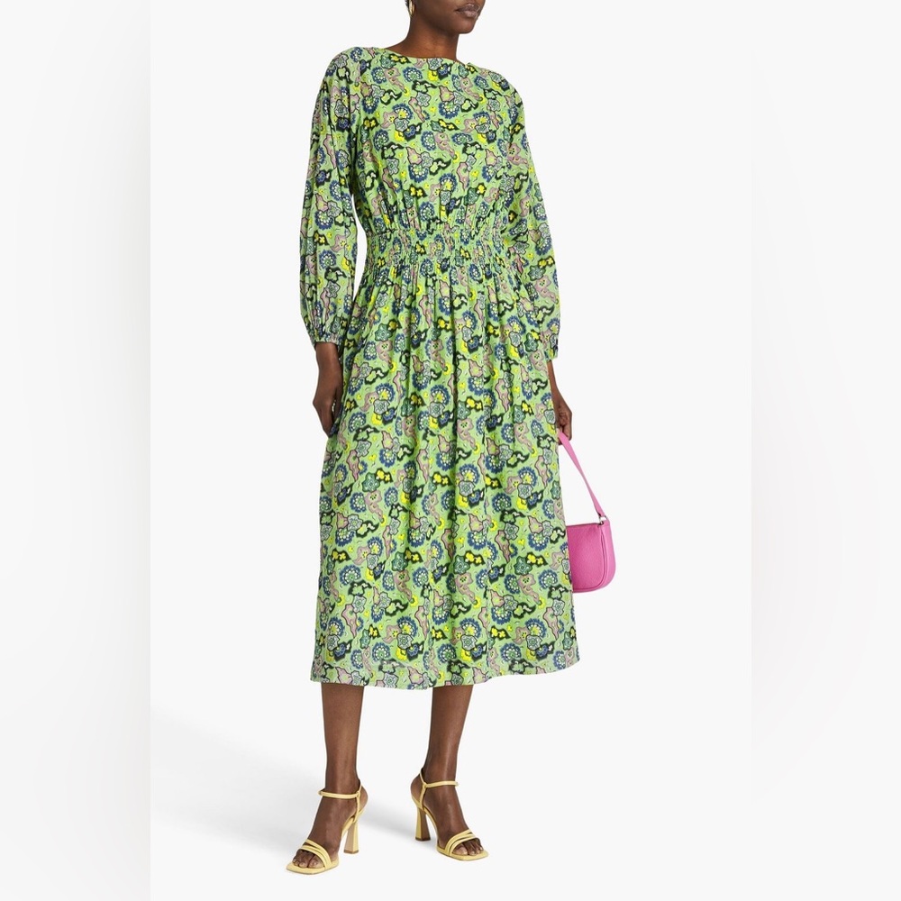 NWOT Rhode Resort Poppy printed cotton-voile midi green dress M